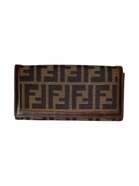 Fendi Zucca Canvas Long Wallet FF Monogram Brown Vintage